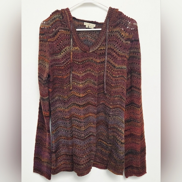 Royal Robbins Multi- Coloured Purple and Brown Crochet Knit Sz L Hooded Sweater - Picture 3 of 16